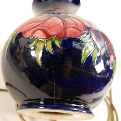 286 - Moorcroft Anemone on Blue Ground Large Lamp Base with shade, complete height 56cm