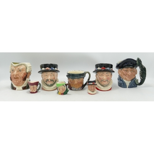 9 - Royal Doulton Small Character jugs to include Beefeater, Lobsterman, BuzzFuzz, Beefeater in lighter ... 