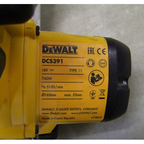 109B - A DeWalt DCS391 18v cordless circular saw, used, no battery.