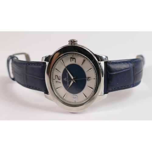 637 - Jacques Lemans gentleman's wristwatch: quartz date with leather strap, boxed.