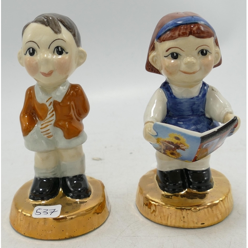 42 - Pair Carltonware Children figures with gold bases, Girl Millennium figure and Schoolboy, boxed. (2)