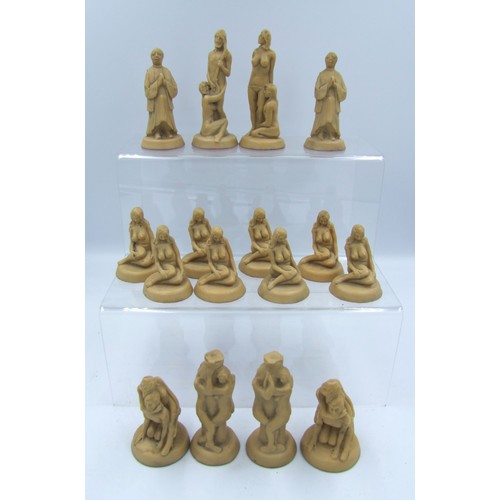 88 - Complete resin Chess set with an erotic theme Height of tallest piece 10.5cm, (one piece has no head... 