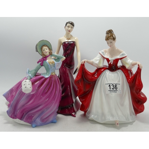 136 - Royal Doulton Figure Sara Hn2265, Samantha Hn5260 & Autumn Breezes Hn4716(3)