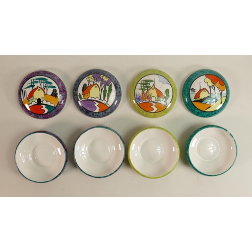 146 - Carltonware Handpainted Marie Graves Clarice Cliff Theme lidded boxes, each diameter 10cm(4)