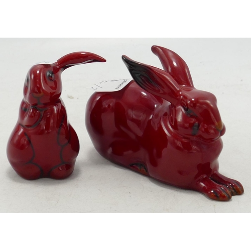 35 - Royal Doulton Flambe Seated Hare & similar Lop Eared Hare(2)