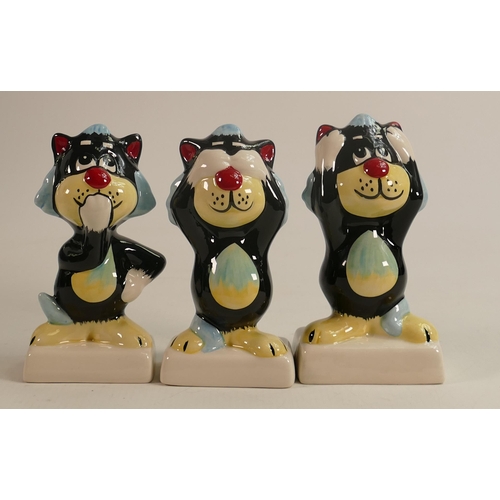 37 - Lorna Bailey set of 3 wise monkey cats. Hear, see , speak no evil