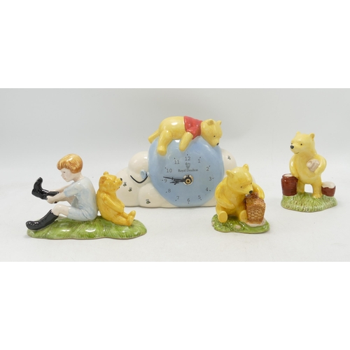 383 - Royal Doulton Winnie The Pooh figures Christopher Robin & Pooh, Pooh Counting the Honey Pots, The Fa... 