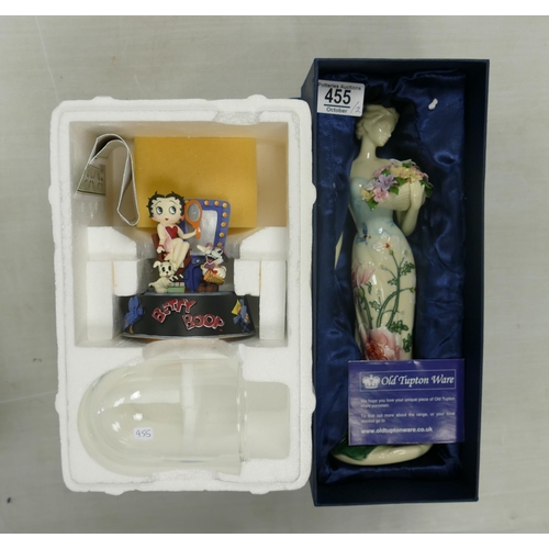 455 - Old Tupton ware floral lady figure, boxed and Franklin Mint Hollywood Betty figure, boxed. (2)