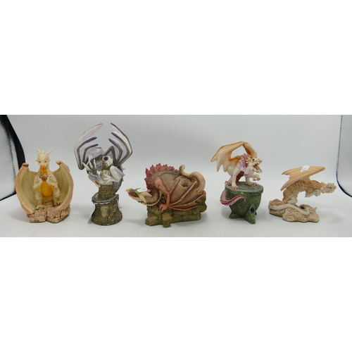 51 - Enchantica Resin Figures Of Dragons, tallest 14cm, four items boxed(5)