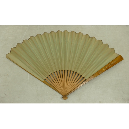 612 - Vintage Spanish Paper & Balsa Wood Fan with images of Bull Fighters, length closed 38cm