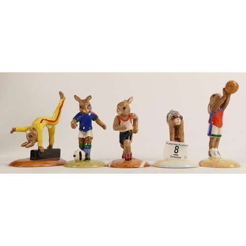 8 - Five Royal Doulton Bunnykins Limited Edition Sporting Figures Runner, Basketball, Soccer, Gymnast & ... 