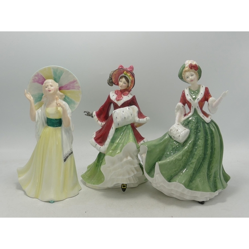 480 - Royal Doulton Lady Figures Christmas Day 2000 Hn4242, Jane Hn2806 & Wintertime Hn3622(3)