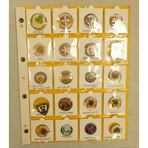 670 - English Bowling club enamel badges x 20 on one page.  This is one lot of 15 similar lots offered by ... 