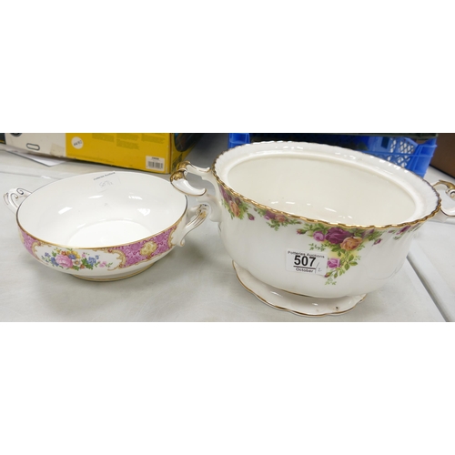 507 - Royal Albert Large Old Country Rose Patterned Soup Tureen & Lady Carlyle patterned tureen, both with... 