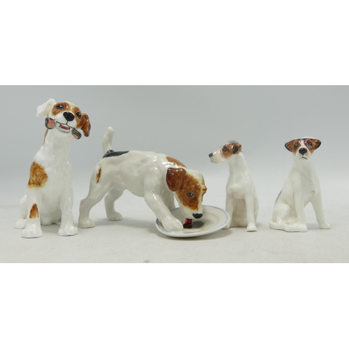 180 - Royal Doulton Dog Figures to include Dog with Slipper Hn1159, Dog with Plate Hn1158 and two Terriers... 