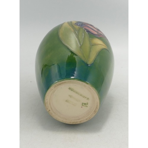 331 - Moorcroft Tulip on Green Ground Vase, height 13cm