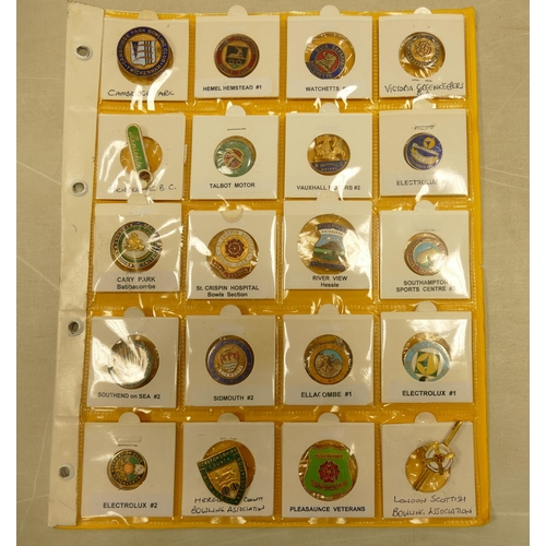 390 - English Bowling club enamel badges x 20 on one page.  This is one lot of 15 similar lots offered by ... 