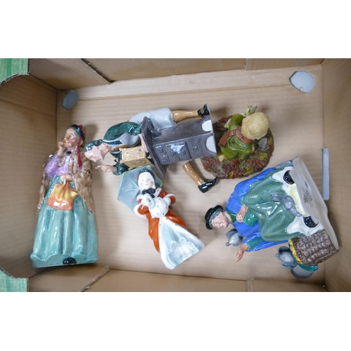 61 - A collection of Royal Doulton figures to include Miss Muffet HN1930, Bridget HN2070, Clockmaker , Tu... 