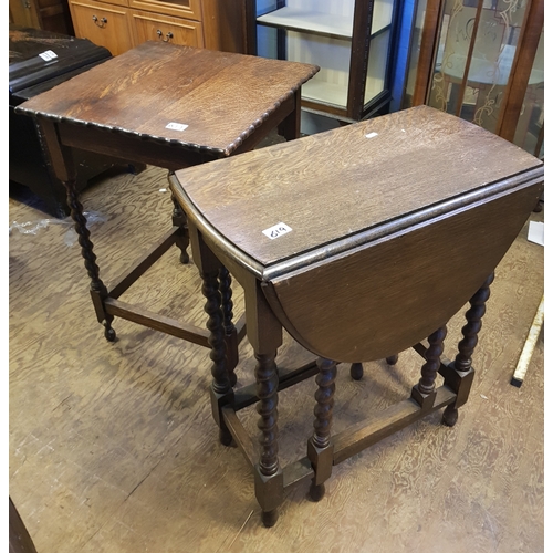 619 - Dark oak barley twist occasional table together with a drop leaf table.