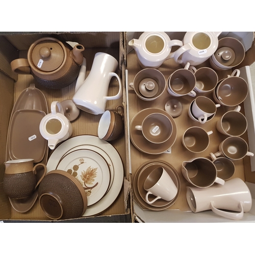 130 - A large collection of Poole two tone tea and coffee ware items together with Denby Tea pot, side pla... 