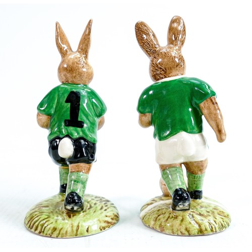 3 - Royal Doulton pair of Bunnykins figures - Footballer DB117 and Goalkeeper DB116 limited edition. (2)