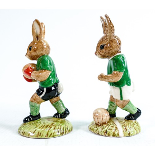 3 - Royal Doulton pair of Bunnykins figures - Footballer DB117 and Goalkeeper DB116 limited edition. (2)