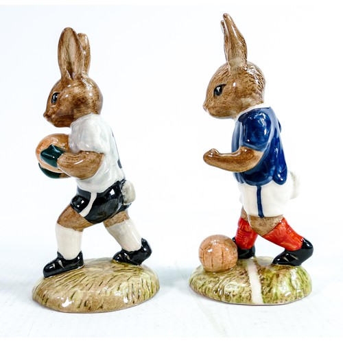 5 - Royal Doulton Bunnykins pair of footballer figures - Goalkeeper DB122 and Soccer Player DB123, limit... 