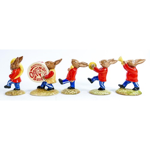 6 - Royal Doulton Bunnykins figures from the Oompah Band figures in a red colourway - comprising Sousaph... 