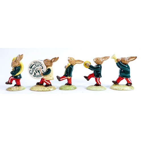 7 - Rare Royal Doulton Bunnykins figures from the Oompah Band in a green colour way comprising - Sousaph... 