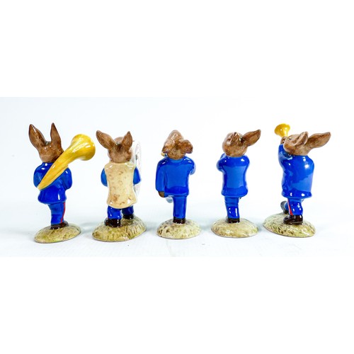 8 - Royal Doulton set of Bunnykins figures the blue Oompah band comprising - Cymbal player DB88, Sousaph... 