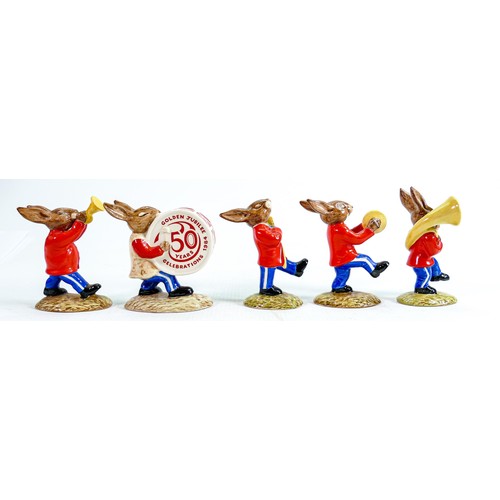 9 - Royal Doulton Bunnykins figures from the Oompah Band - in a red colourway - 50th anniversary set com... 