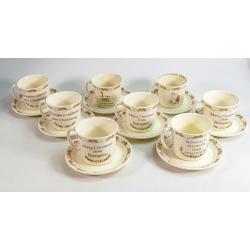 42 - Eight Royal Doulton Bunnykins cup & saucer sets. (8)