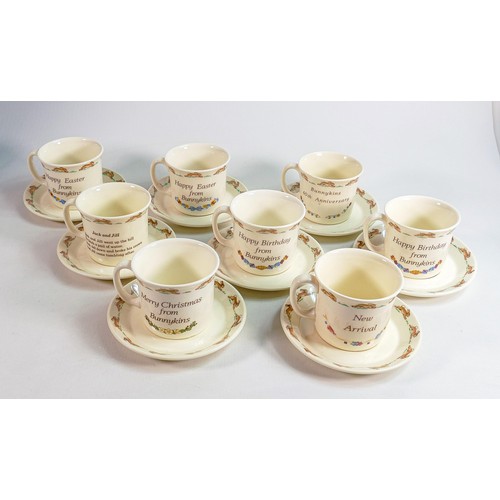 43 - Eight Royal Doulton Bunnykins cup & saucer sets. (8)