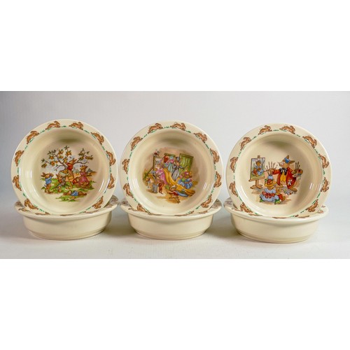 61 - Royal Doulton Bunnykins small round baby plates, each 16cm. (6)