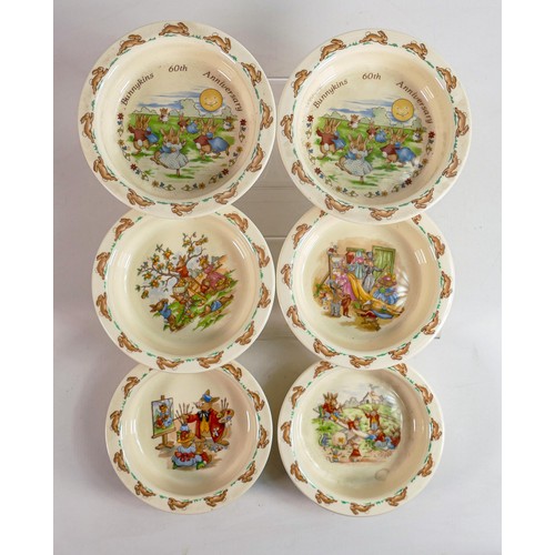 61 - Royal Doulton Bunnykins small round baby plates, each 16cm. (6)