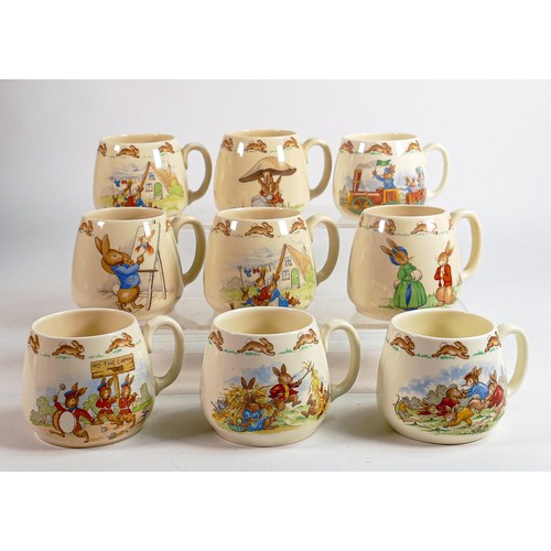 65 - Royal Doulton Bunnykins Don one handled cups, 5  Barbara Vernon pieces noted. (9)