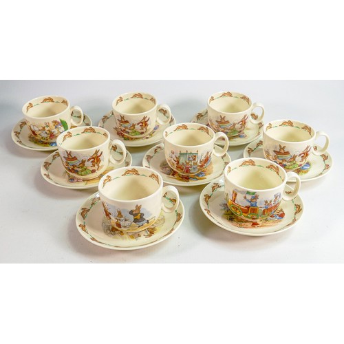 73 - Royal Doulton Bunnykins unmatched Stratford shaped cups & saucers. (8)