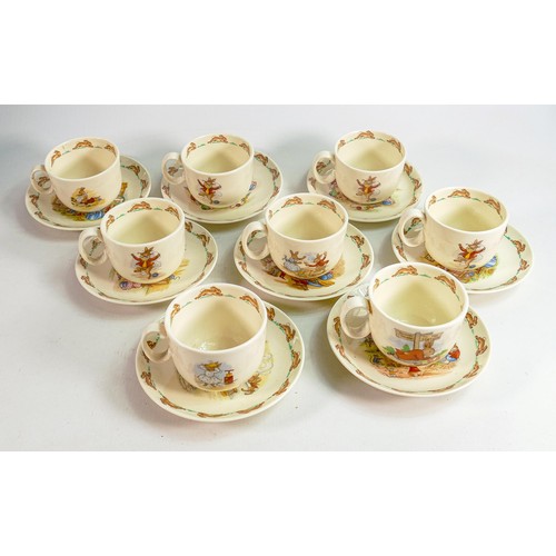 73 - Royal Doulton Bunnykins unmatched Stratford shaped cups & saucers. (8)