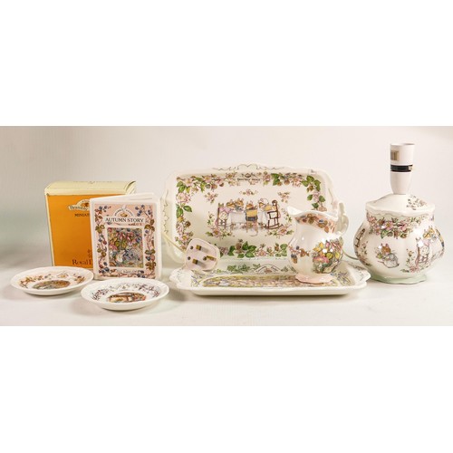 120 - Royal Doulton Brambly Hedge lamp base, boxed Autumn money box, large Autumn milk jug (seconds) Picni... 