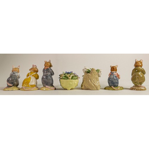 129 - Royal Doulton Brambly Hedge figures Teasel, Wilfred's Birthday Cake, Catkin, Flax Weaver, Conker, Wi... 