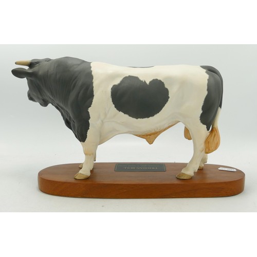 155 - Beswick Connoisseur model of a Friesian bull on wood plinth A2580.