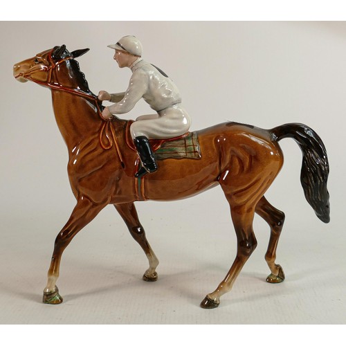 188 - Beswick Jockey on Walking Horse 1037, jockey in white & light blue colourway, with Spade detail, on ... 