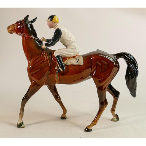 189 - Beswick Jockey on Walking Horse 1037, jockey in black, white & light blue colourway, No2 detail note... 