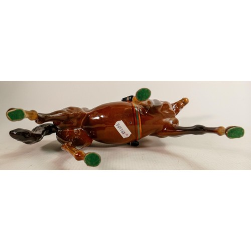 193 - Beswick Jockey on Walking Horse 1037, jockey in black, yellow & red diamond colourway, No12 detail n... 