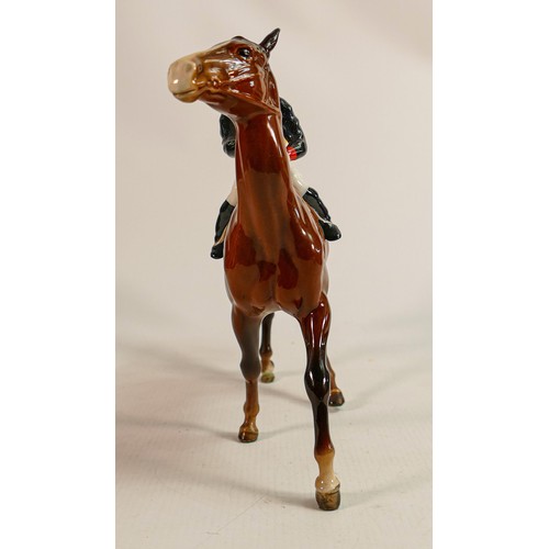 193 - Beswick Jockey on Walking Horse 1037, jockey in black, yellow & red diamond colourway, No12 detail n... 