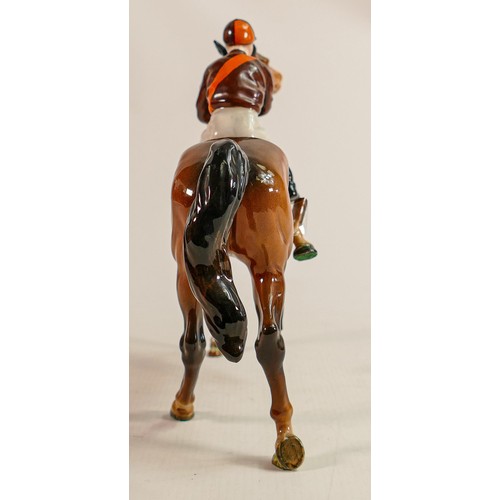 194 - Beswick Jockey on Walking Horse 1037, jockey in brown with orange sash colourway, lighter brown hors... 