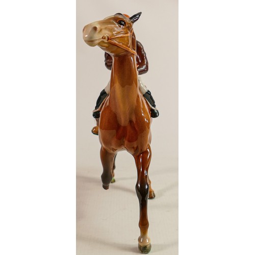 194 - Beswick Jockey on Walking Horse 1037, jockey in brown with orange sash colourway, lighter brown hors... 