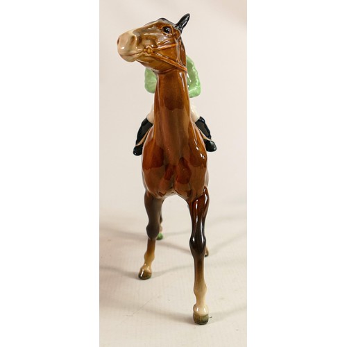 195 - Beswick Jockey on Walking Horse 1037, jockey in green & light green colourway, No24 detail noted on ... 