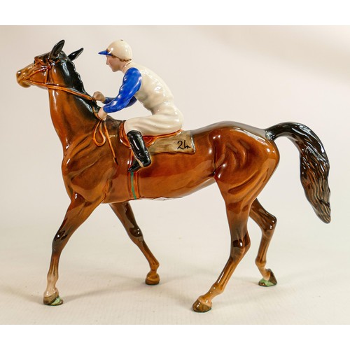 196 - Beswick Jockey on Walking Horse 1037, jockey in blue & white colourway, No24 detail noted on lighter... 