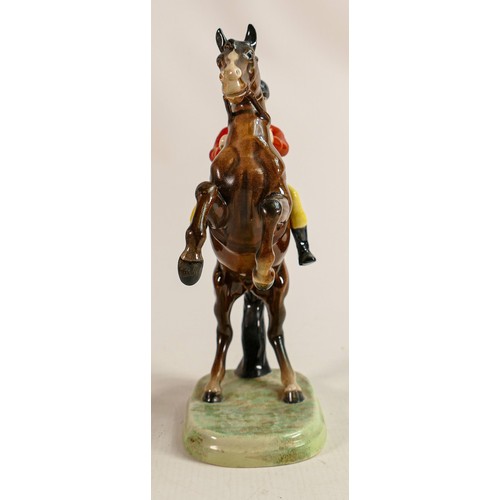 223 - Beswick Huntsman on rearing horse 868, early version with yellow trousers, restored.